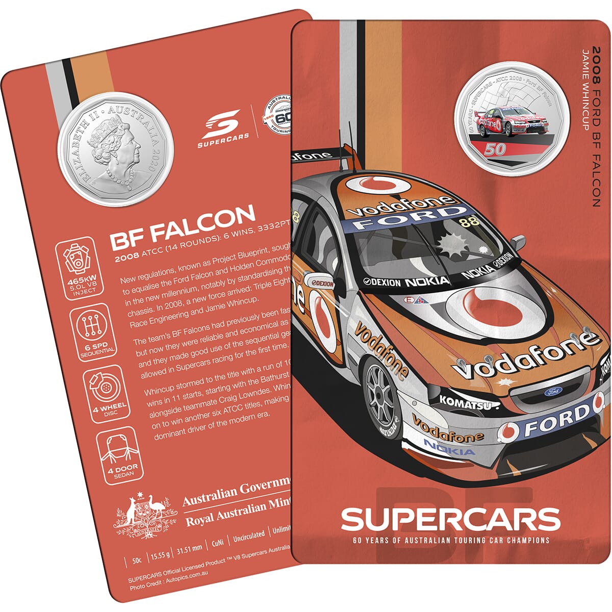 2020 60 Years of Touring Car Champions Supercars 50c Colour Unc 9 Coin Set
